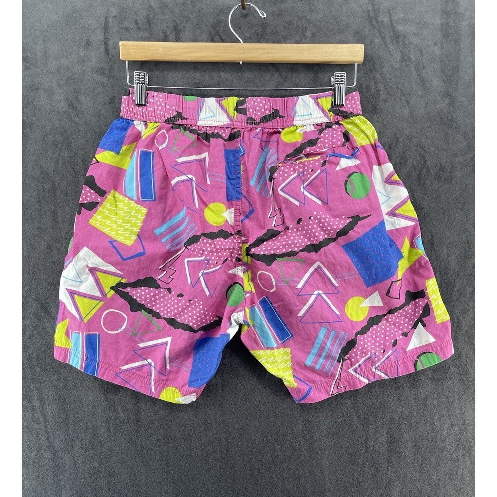 VTG DY Jeans Men's L Cotton Abstract Geometric Pink Swim Trunks Shorts 80s 90s